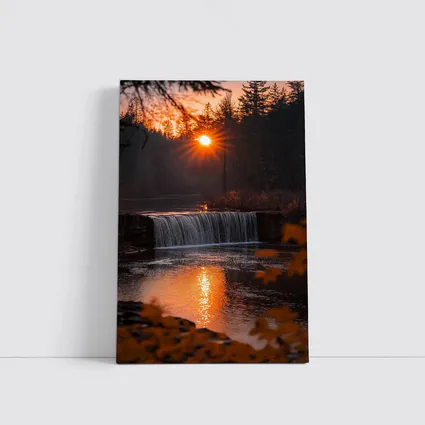 Waterfall Sunset Glow Autumn Forest Reflection