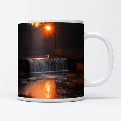 Waterfall Sunset Glow Autumn Forest Reflection