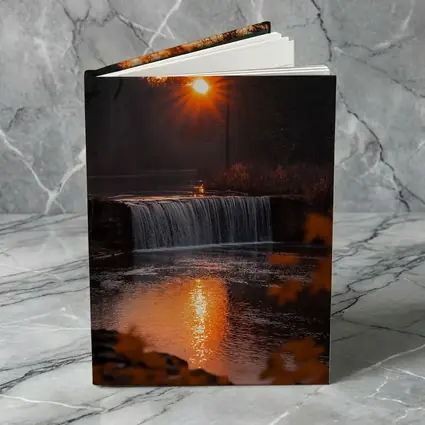 Waterfall Sunset Glow Autumn Forest Reflection