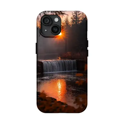 Waterfall Sunset Glow Autumn Forest Reflection