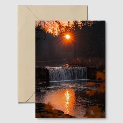 Waterfall Sunset Glow Autumn Forest Reflection