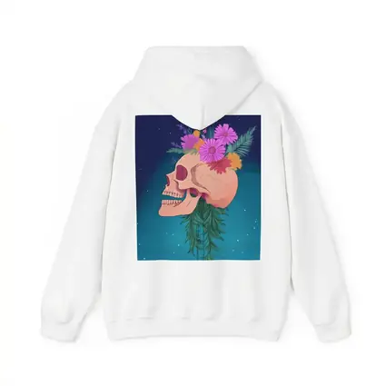 Floral Skull With Pink Flowers Teal Background