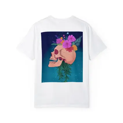 Floral Skull With Pink Flowers Teal Background