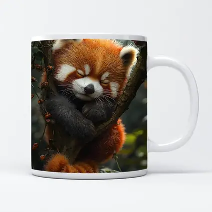 Red Panda Sleeping on Forest Tree Branch