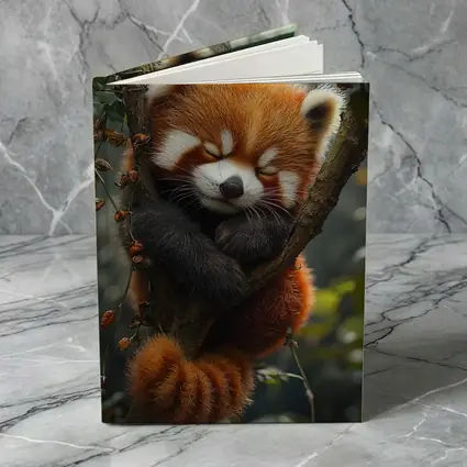 Red Panda Sleeping on Forest Tree Branch