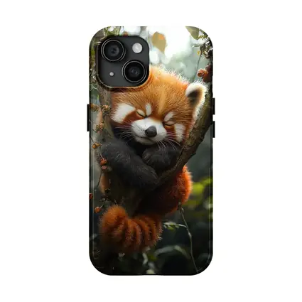 Red Panda Sleeping on Forest Tree Branch