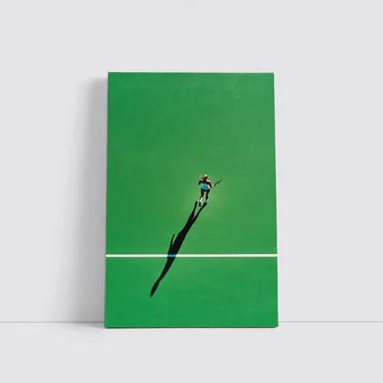 Tennis Player Aerial View Green Court