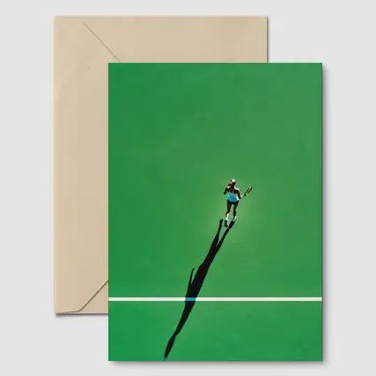 Tennis Player Aerial View Green Court