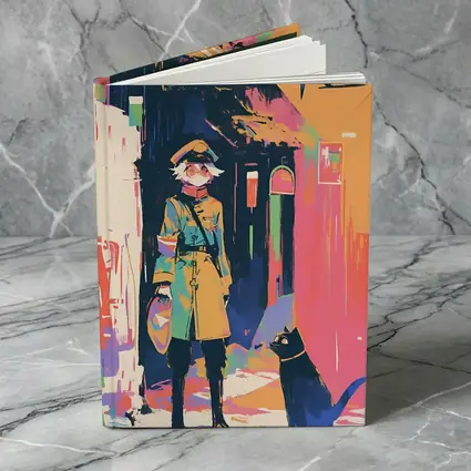 Anime Girl Black Cat Colorful Street Scene