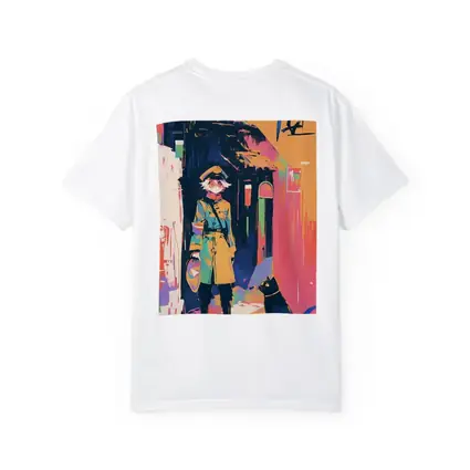 Anime Girl Black Cat Colorful Street Scene
