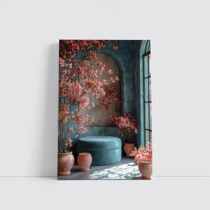Pink Blossoms Teal Room Cozy Interior