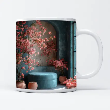 Pink Blossoms Teal Room Cozy Interior