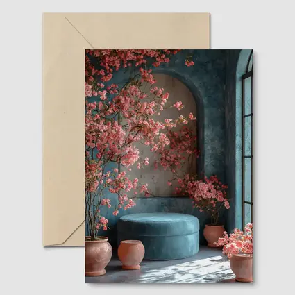 Pink Blossoms Teal Room Cozy Interior