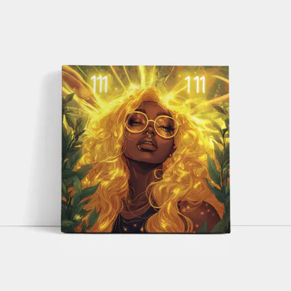 Golden Light Woman Anime Art Green Leaves