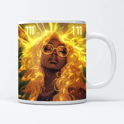Golden Light Woman Anime Art Green Leaves