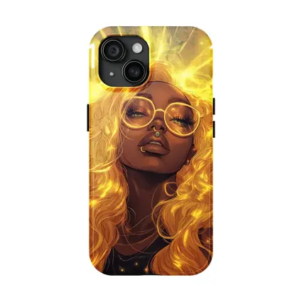 Golden Light Woman Anime Art Green Leaves