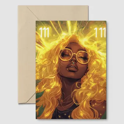 Golden Light Woman Anime Art Green Leaves