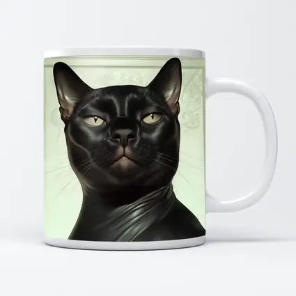Black Burmese Cat Portrait White Background