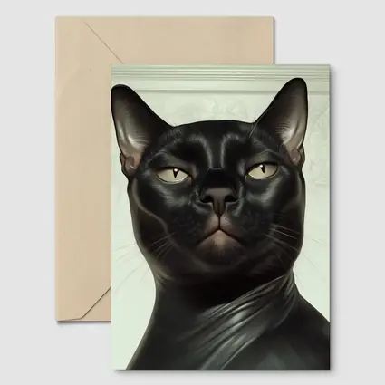 Black Burmese Cat Portrait White Background