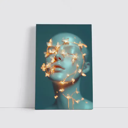 Glowing Floral Vines Abstract Face Teal