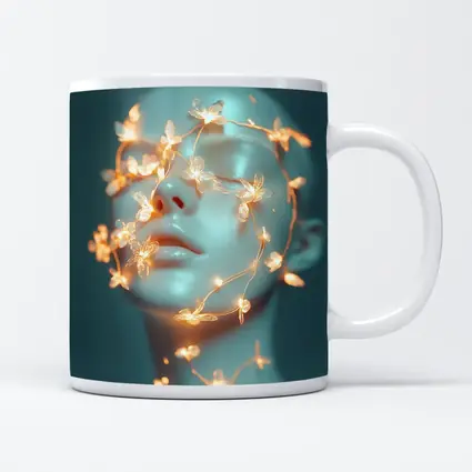 Glowing Floral Vines Abstract Face Teal
