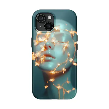 Glowing Floral Vines Abstract Face Teal