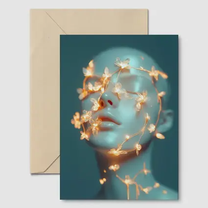 Glowing Floral Vines Abstract Face Teal