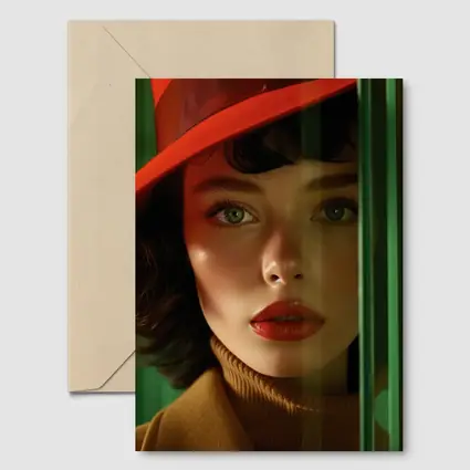 Red Hat Woman Green Background Fashion Portrait