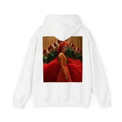 Red Haired Woman Orange Dress Choir Background
