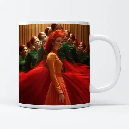 Red Haired Woman Orange Dress Choir Background