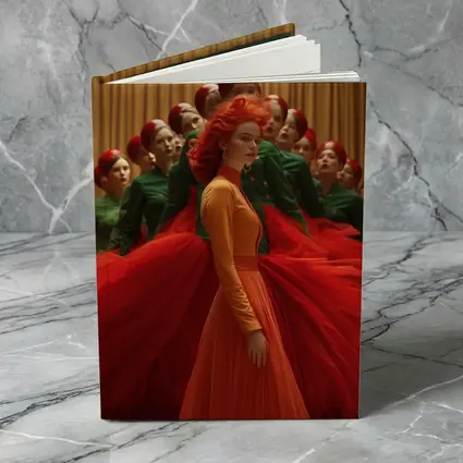 Red Haired Woman Orange Dress Choir Background