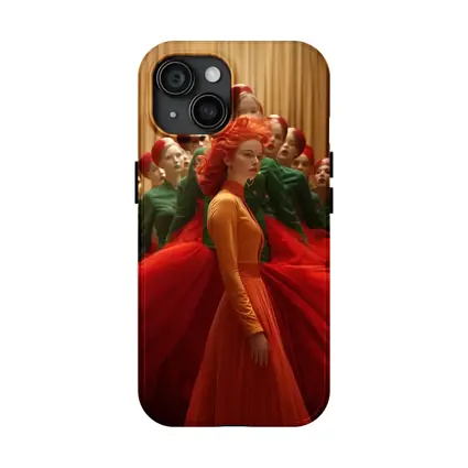 Red Haired Woman Orange Dress Choir Background