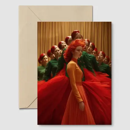 Red Haired Woman Orange Dress Choir Background