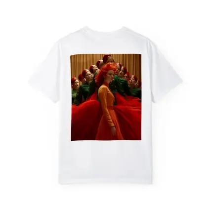 Red Haired Woman Orange Dress Choir Background