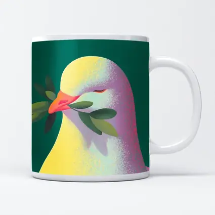 Peace Dove Olive Branch Green Background Art