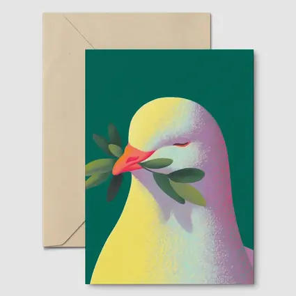 Peace Dove Olive Branch Green Background Art