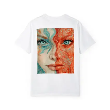 Woman Face Coral Teal Abstract Art Portrait