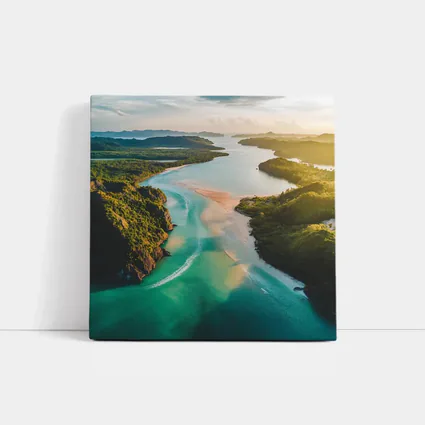 Tropical Island Bay Aerial Sunset View