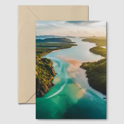 Tropical Island Bay Aerial Sunset View