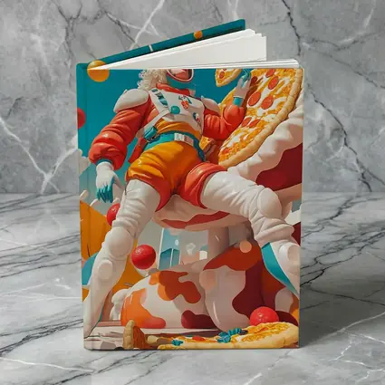 Astronaut Woman Floating With Pizza Surreal