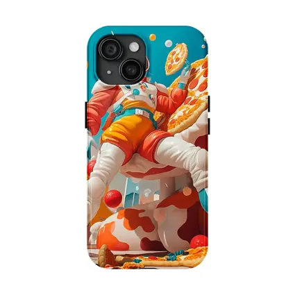 Astronaut Woman Floating With Pizza Surreal