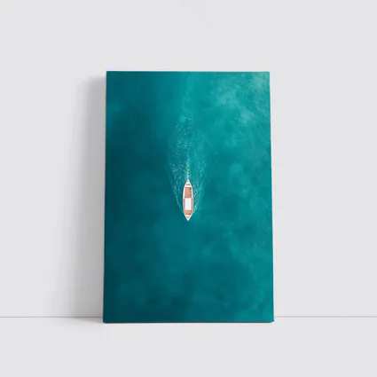 Aerial Wooden Boat Turquoise Ocean Water