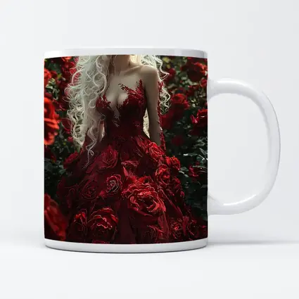 White Hair Woman Red Roses Garden Fantasy