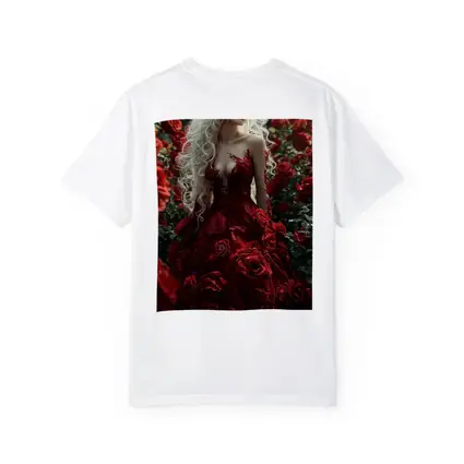 White Hair Woman Red Roses Garden Fantasy