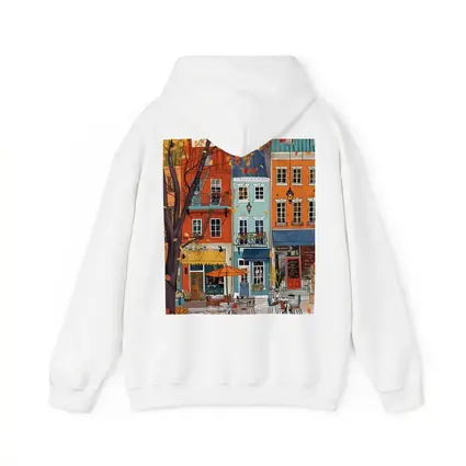 Autumn Street Cafe Colorful European City Illustration