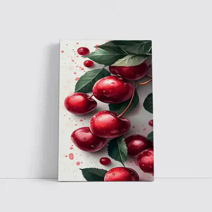 Red Cherries Watercolor Art White Background