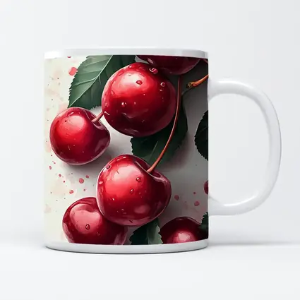 Red Cherries Watercolor Art White Background