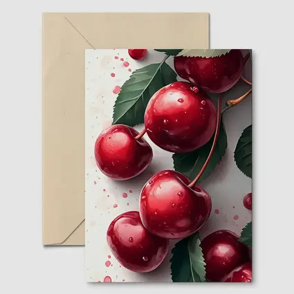 Red Cherries Watercolor Art White Background