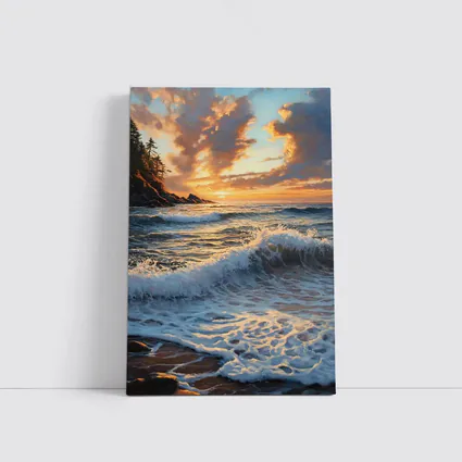 Ocean Wave Sunset Coastal Oil Painting Art
