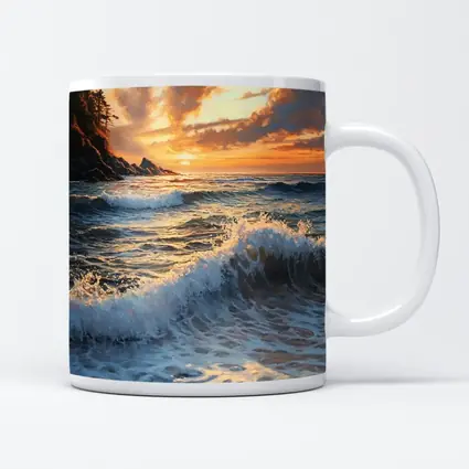 Ocean Wave Sunset Coastal Oil Painting Art